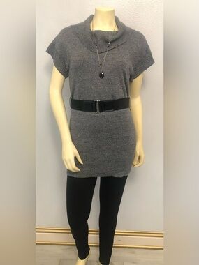 I.N. Studio Glittery Gray Short-Sleeve Cowl Neck Sweater Dress